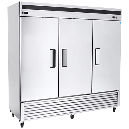 EFI C3-82VC 82" Stainless Steel 3-Door Refrigerator - 68 Cu. Ft. with Adjustable Shelves & Self-Closing Doors.