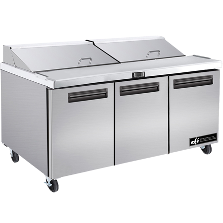 EFI CSDR3-72VC 72" 3-Door Stainless Steel Salad Prep Table, 21.1 Cu. Ft, Versatile & Durable, 3 Sections, 1/6 Pan Capacity