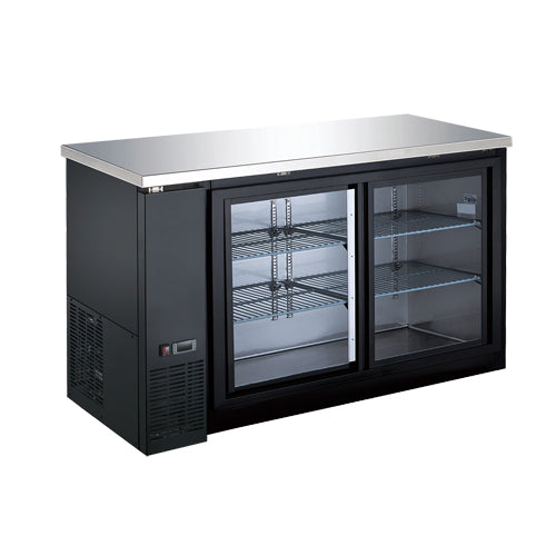 EFI CBBGDS2-60CC 60" Sliding Door Glass Back Bar Refrigerator, 2 Sections, 15.8 cu ft, Stainless Steel, ETL Certified