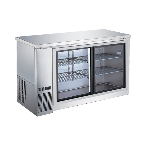 EFI CBBSGDS2-48CC 48" Stainless Glass Back Bar Refrigerator, 2 Doors, 11.8 cu ft, Black Finish, ETL Certified