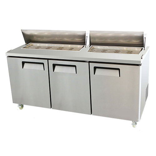 EFI CSDR3-72VC 72" 3-Door Stainless Steel Salad Prep Table, 21.1 Cu. Ft, Versatile & Durable, 3 Sections, 1/6 Pan Capacity