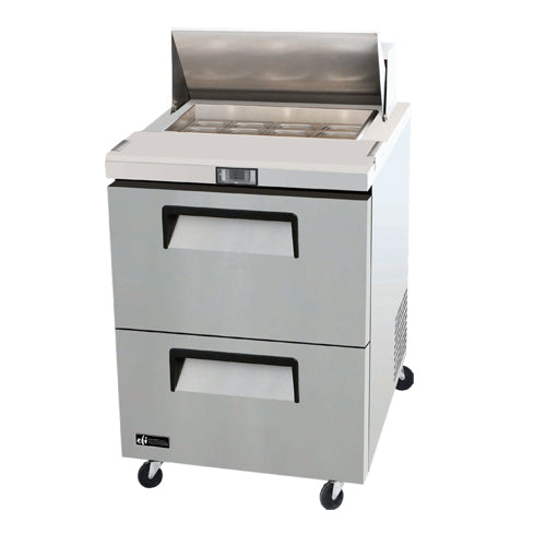 EFI CSDW2-27VC 27" Stainless Steel Salad/Sandwich Prep Table - 6.5 Cu. Ft., 2 Drawers, Versatile and Durable.