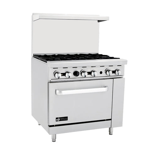 EFI RCTRS-6B-N 36" Natural Gas Range, 6 Burners, Stainless Steel, 177,000 BTU, Ideal for Restaurants.