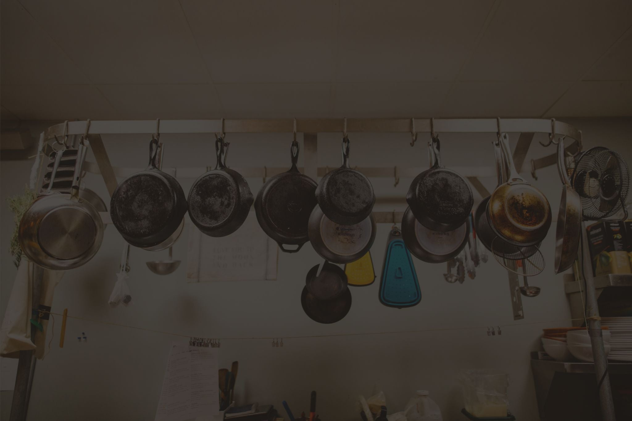 Commercial cookware set, including pots, pans, pasta cookers, and fry baskets for restaurants in Canada