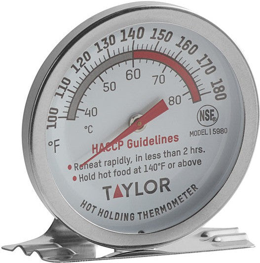 Taylor - 2" Dial Professional Hot Holding Thermometer, Model 5980N, Ideal for Kitchen Use, 2" Diameter, Silver