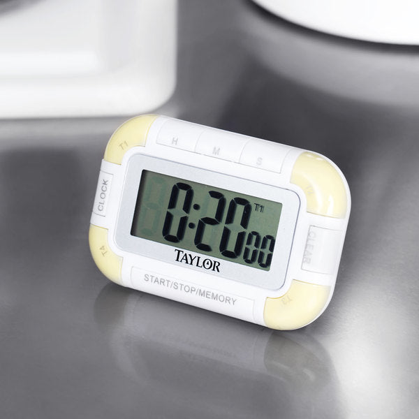 Taylor - 5862, Compact 4 Event Digital Timer With Clock, 4.5 x 3.5 x 1 inches, Black