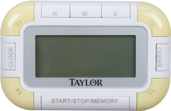 Taylor - 5862, Compact 4 Event Digital Timer With Clock, 4.5 x 3.5 x 1 inches, Black