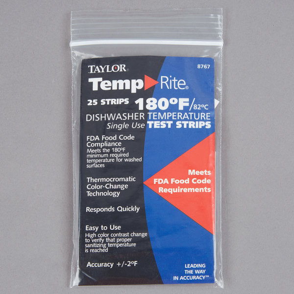 Taylor - 8767J, TempRite™ Dishwasher Temperature Test Strips, 25 Pack, Disposable, Blue