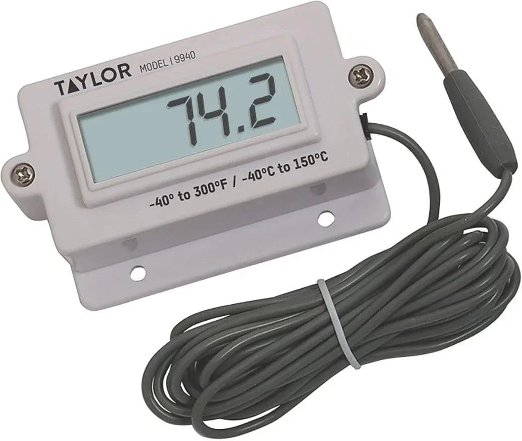 Taylor - 9940N, Waterproof Housing & Probe Panel Mount Digital Thermometer, Compact Dimensions, Black