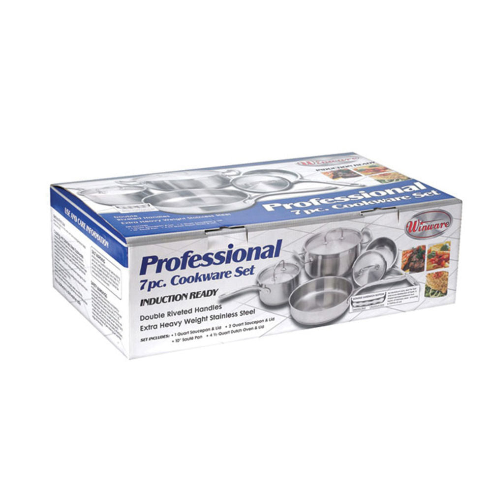 Winco SPC-7H Premium Induction Cookware Set, 7-piece, 1 qt. sauce pan, Silver