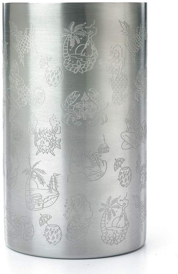 Barfly - M37079, Stainless Steel Tiki Design Cocktail Shaker, 21 Oz, Silver