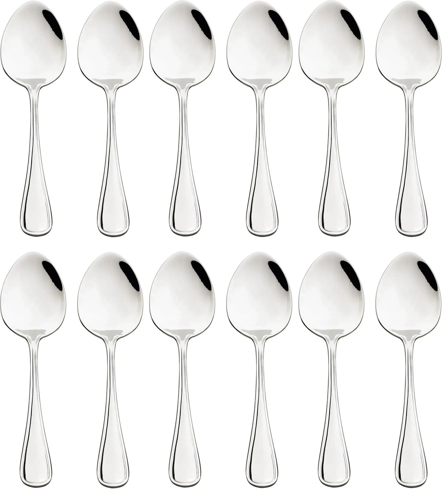 Browne - CELINE 7.3" Stainless Steel Dessert Spoon, Dimensions: 7.3", Sold by the Dozen, Silver