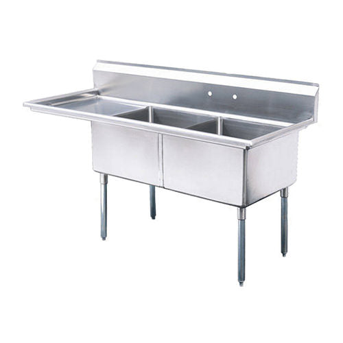 EFI SI818-2LC 18" x 18" Compartment Sink, Left Drain Board, Durable 18/304 Stainless Steel, 56-1/2"W, NSF Certified