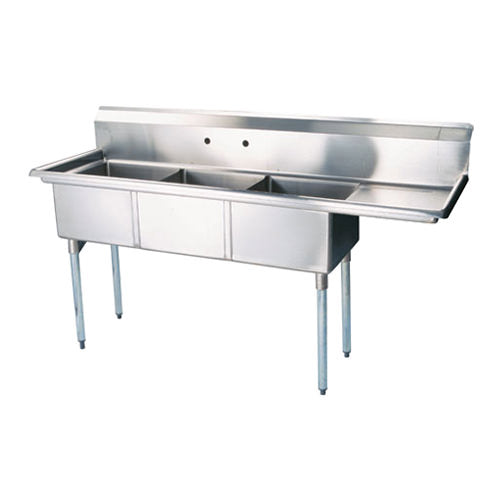 EFI SI818-3RC Three Compartment Sink, 18" x 18", Right Drain Board, Durable Stainless Steel, NSF Certified.