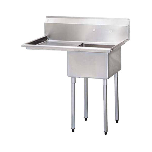 EFI SI821-1LC Center Drain Sink, 18" x 21" x 14", with Left Drainboard, Durable 18/304 Stainless Steel Construction.
