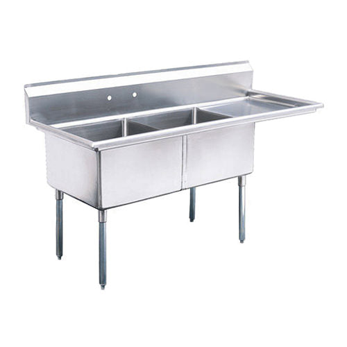 EFI SI821-2RC 18" x 21" x 14" Stainless Steel Two Compartment Sink with Right Drainboard, Durable & Efficient Design.
