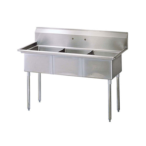 EFI SI821-3NC Center Drain Triple Compartment Sink, 18"x21"x14", 59"W, 18/304 Stainless Steel, Adjustable Legs