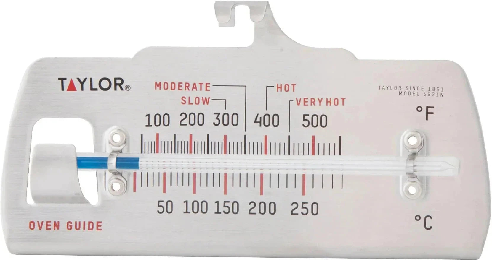 Taylor - 4.5" x 6" Oven Guide Thermometer, Nontoxic Permacolor, 5921N, Individual Unit, Multi-Color