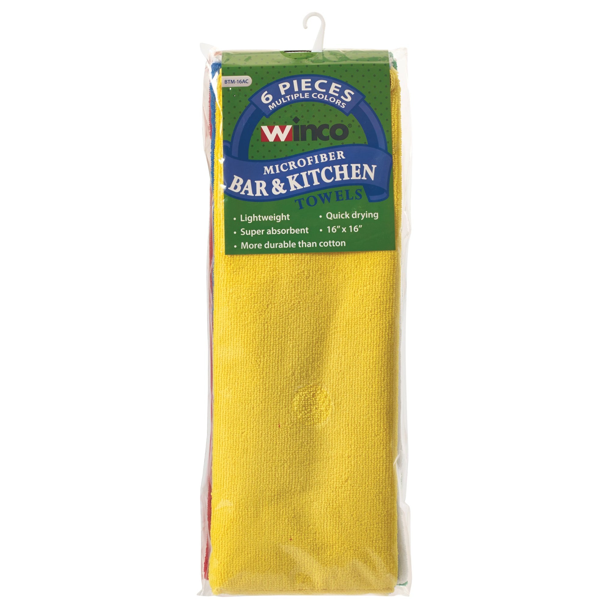 Microfiber Towel, 16" x 16", 6pcs/pk, Various Colors-Cleaning Supplies-Winco-BTM-16AC-KAF Bar Supplies