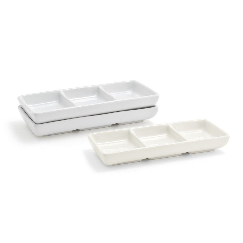 Stackable 3 Compartment Dish - 6 x 2.5", 1 oz per section (12-Pack)-Dinnerware-FOH-DSD017WHP23-KAF Bar Supplies